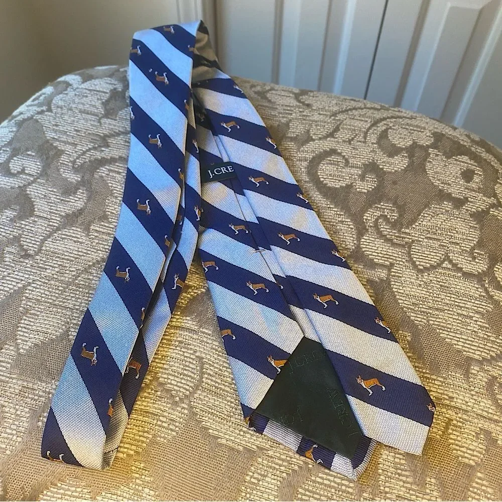 J. Crew Novelty Boxer Dog Tie 100% English Silk Handmade in USA